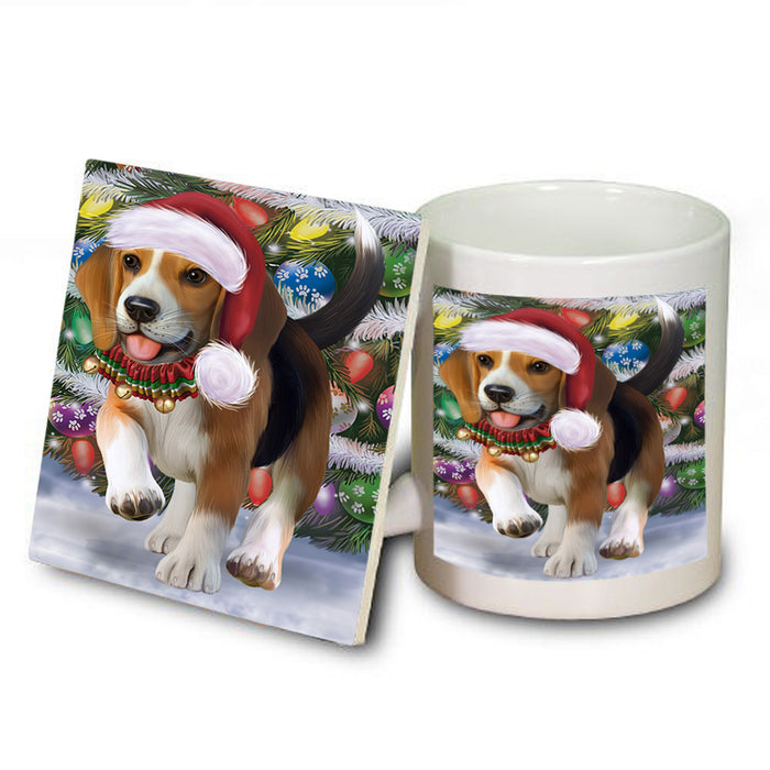 Trotting in the Snow Beagle Dog Mug and Coaster Set MUC54554