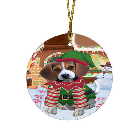 Christmas Gingerbread House Candyfest Beagle Dog Round Flat Christmas Ornament RFPOR56524