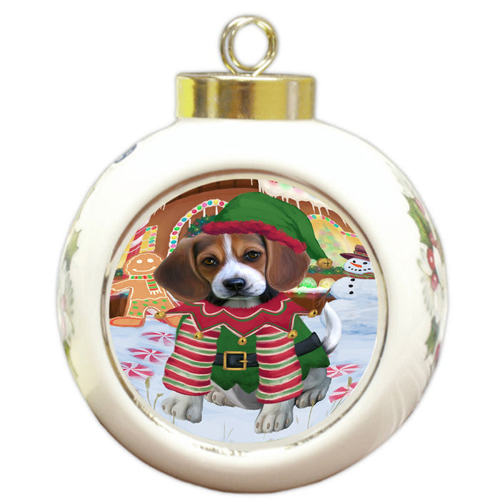 Christmas Gingerbread House Candyfest Beagle Dog Round Ball Christmas Ornament RBPOR56524