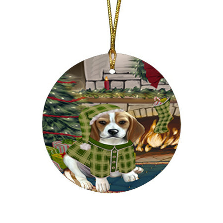 The Stocking was Hung Beagle Dog Round Flat Christmas Ornament RFPOR55551
