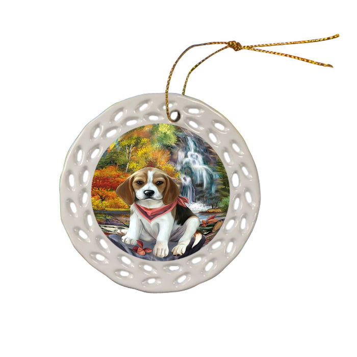 Scenic Waterfall Beagle Dog Ceramic Doily Ornament DPOR51821