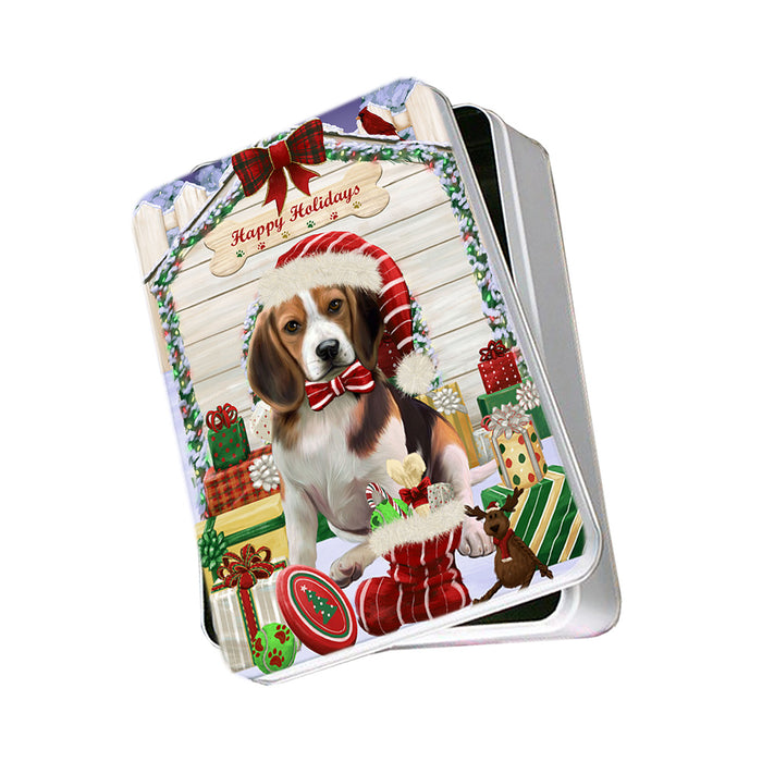Happy Holidays Christmas Beagle Dog House with Presents Photo Storage Tin PITN51327