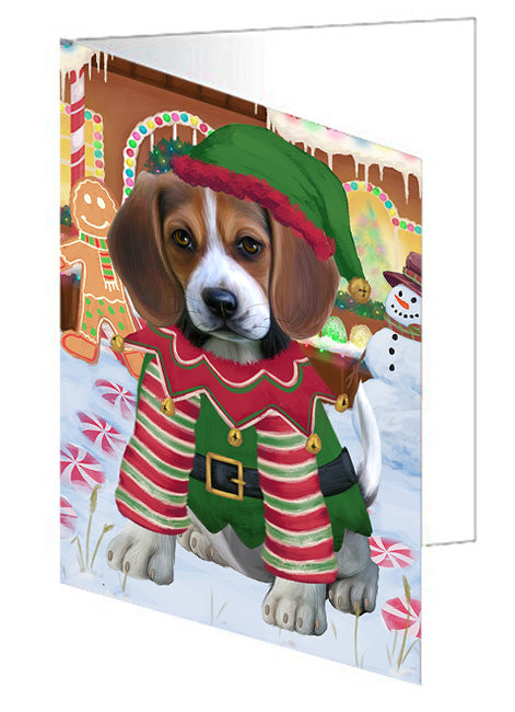 Christmas Gingerbread House Candyfest Beagle Dog Handmade Artwork Assorted Pets Greeting Cards and Note Cards with Envelopes for All Occasions and Holiday Seasons GCD73019