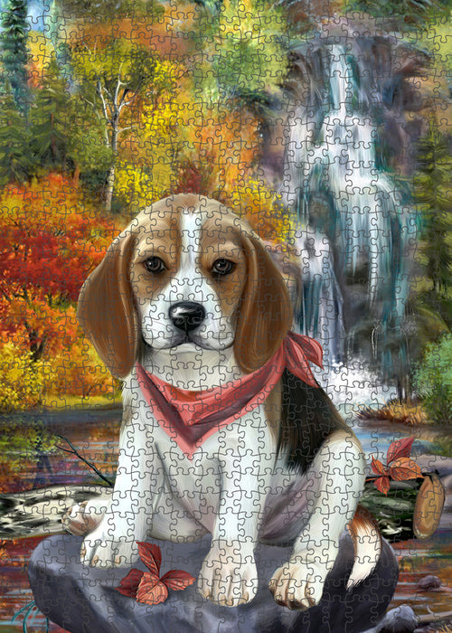 Scenic Waterfall Beagle Dog Puzzle with Photo Tin PUZL59550