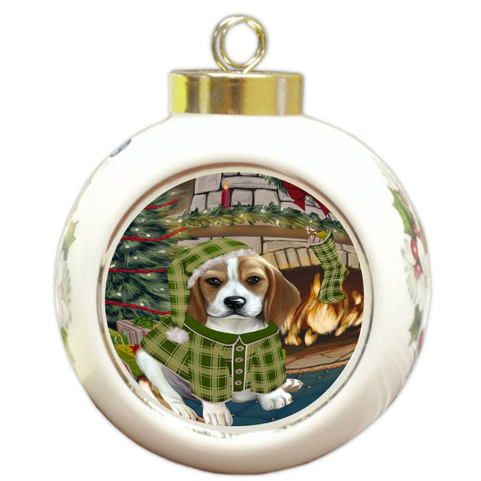 The Stocking was Hung Beagle Dog Round Ball Christmas Ornament RBPOR55551