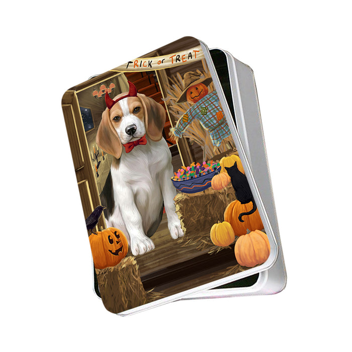 Enter at Own Risk Trick or Treat Halloween Beagle Dog Photo Storage Tin PITN52982