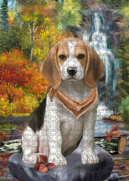 Scenic Waterfall Beagle Dog Puzzle with Photo Tin PUZL59553