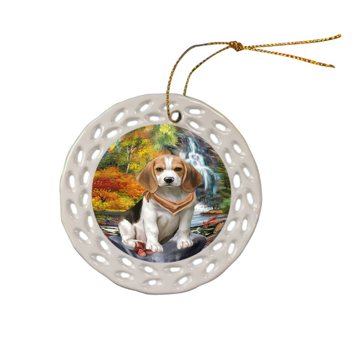 Scenic Waterfall Beagle Dog Ceramic Doily Ornament DPOR51822