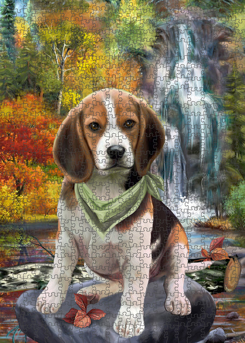 Scenic Waterfall Beagle Dog Puzzle with Photo Tin PUZL59556