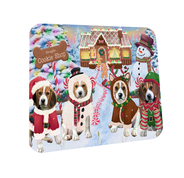 Holiday Gingerbread Cookie Shop Beagles Dog Coasters Set of 4 CST56060