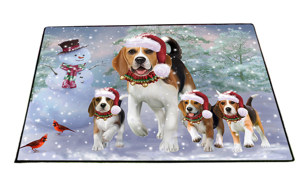 Christmas Running Family Dogs Beagles Dog Floormat FLMS54526