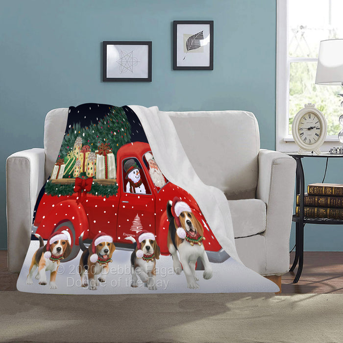 Christmas Express Delivery Red Truck Running Beagle Dogs Blanket BLNKT141688