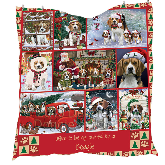 Love is Being Owned Christmas Beagle Dogs Quilt