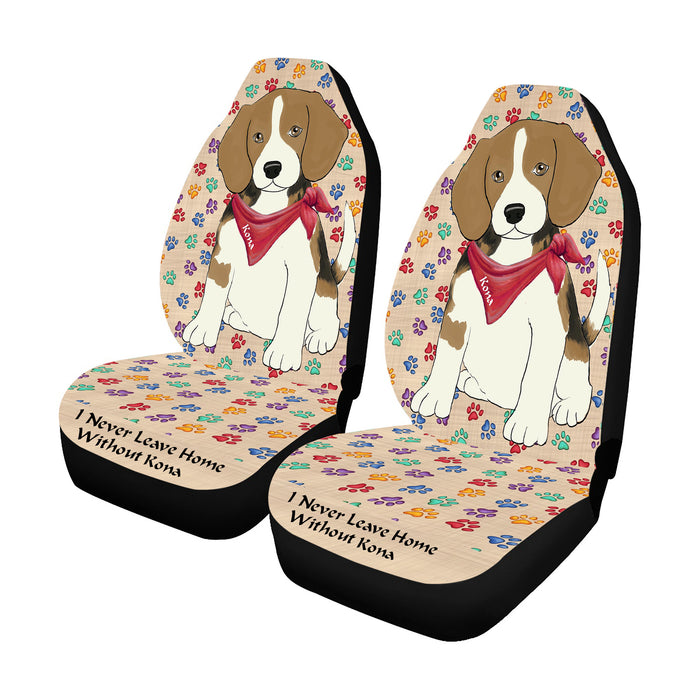 Personalized I Never Leave Home Paw Print Beagle Dogs Pet Front Car Seat Cover (Set of 2)