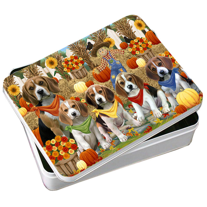 Fall Festive Gathering Beagles Dog with Pumpkins Photo Storage Tin PITN50622