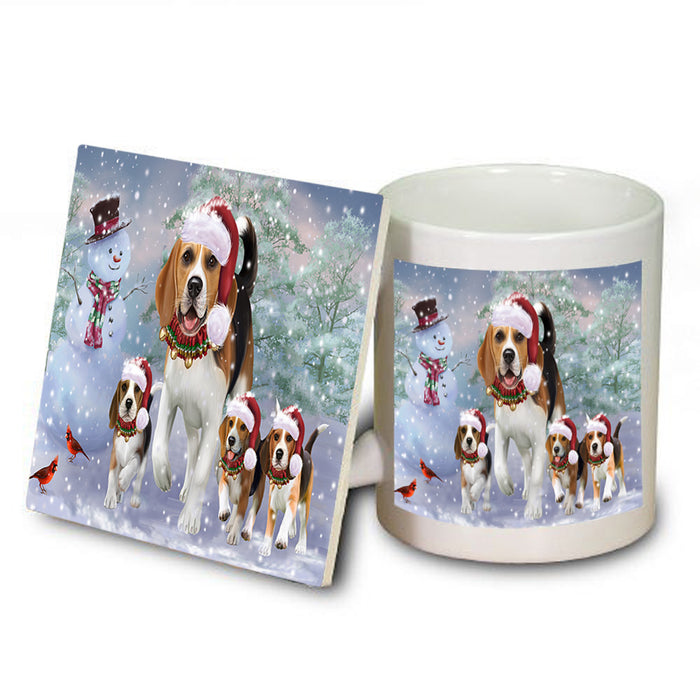 Christmas Running Family Dogs Beagles Dog Mug and Coaster Set MUC54210