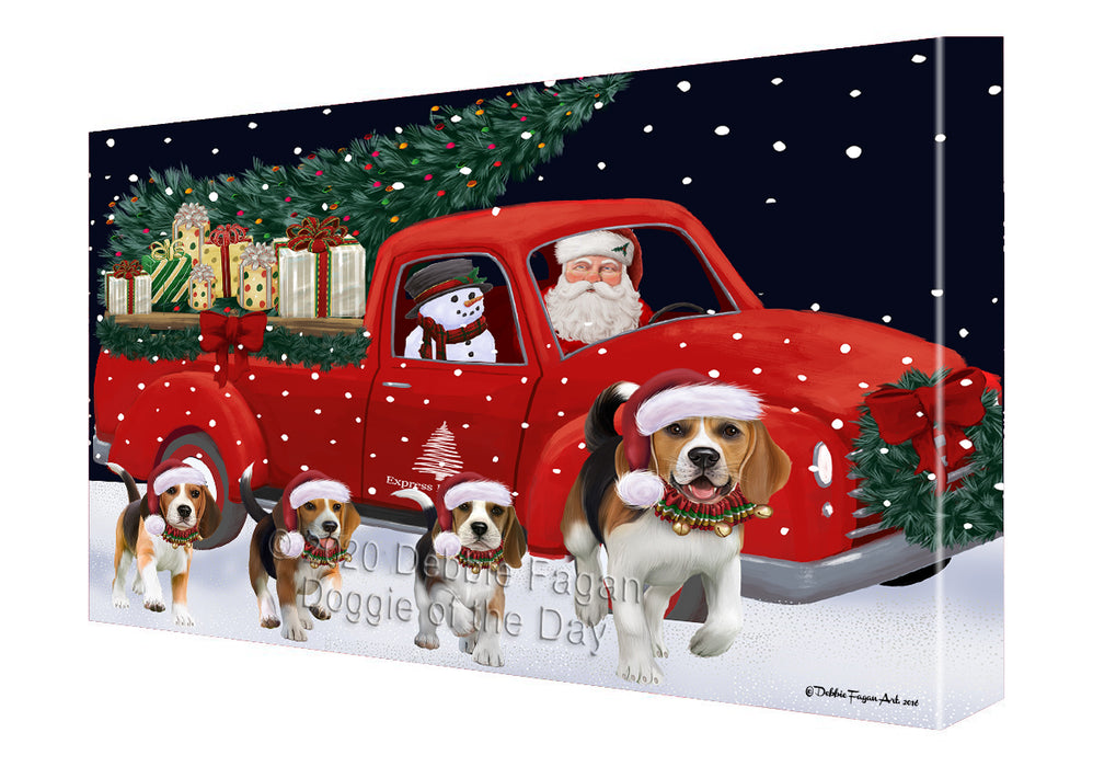 Christmas Express Delivery Red Truck Running Beagle Dogs Canvas Print Wall Art Décor CVS145853