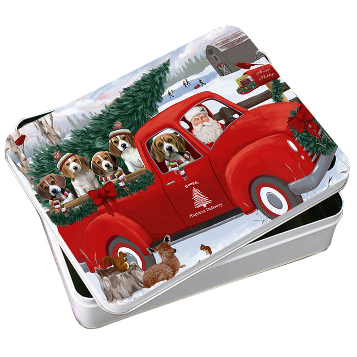 Christmas Santa Express Delivery Beagles Dog Family Photo Storage Tin PITN54950