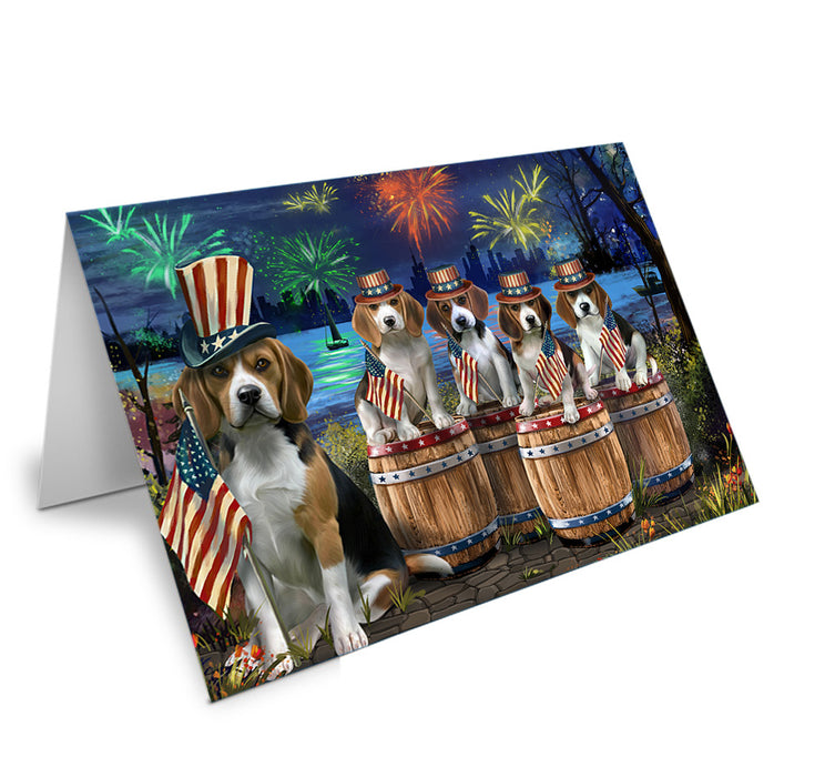 4th of July Independence Day Fireworks Beagles at the Lake Handmade Artwork Assorted Pets Greeting Cards and Note Cards with Envelopes for All Occasions and Holiday Seasons GCD57062