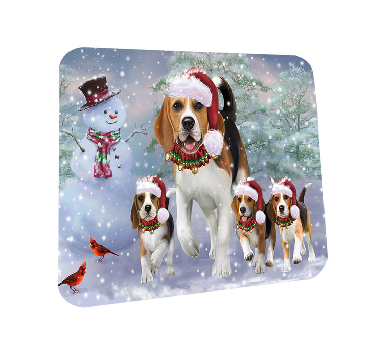 Christmas Running Family Dogs Beagles Dog Coasters Set of 4 CST54176