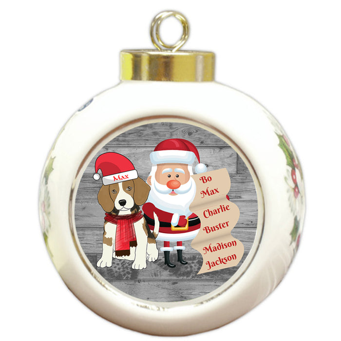 Custom Personalized Santa with Beagle Dog Christmas Round Ball Ornament