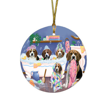 Rub A Dub Dogs In A Tub Beagles Dog Round Flat Christmas Ornament RFPOR57116