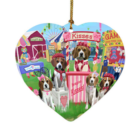 Carnival Kissing Booth Beagles Dog Heart Christmas Ornament HPOR56136