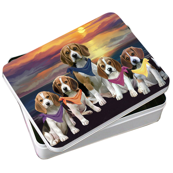 Family Sunset Portrait Beagles Dog Photo Storage Tin PITN50234