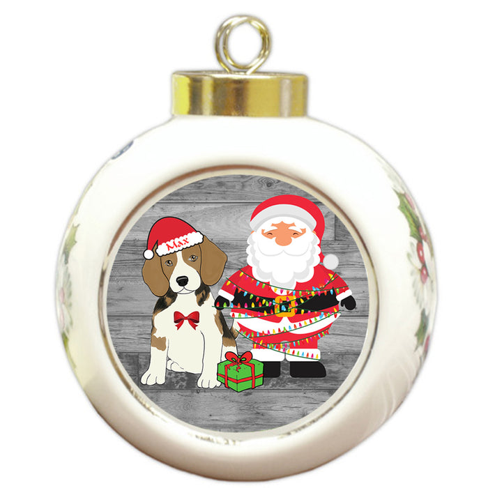 Custom Personalized Beagle Dog With Santa Wrapped in Light Christmas Round Ball Ornament