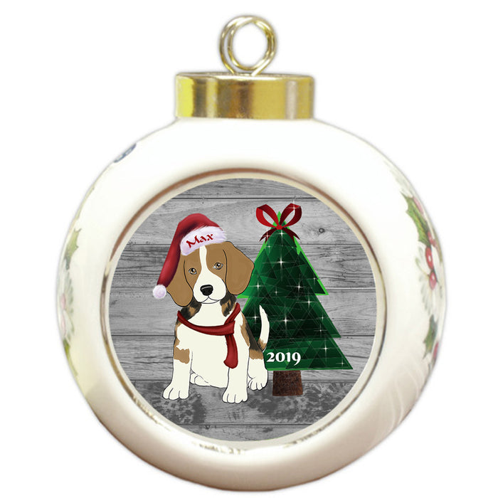 Custom Personalized Beagle Dog Glassy Classy Christmas Round Ball Ornament