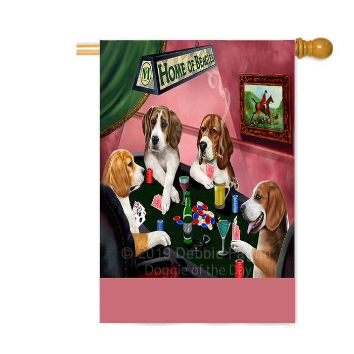 Personalized Home of Beagle Dogs Four Dogs Playing Poker Custom House Flag FLG-DOTD-A60295