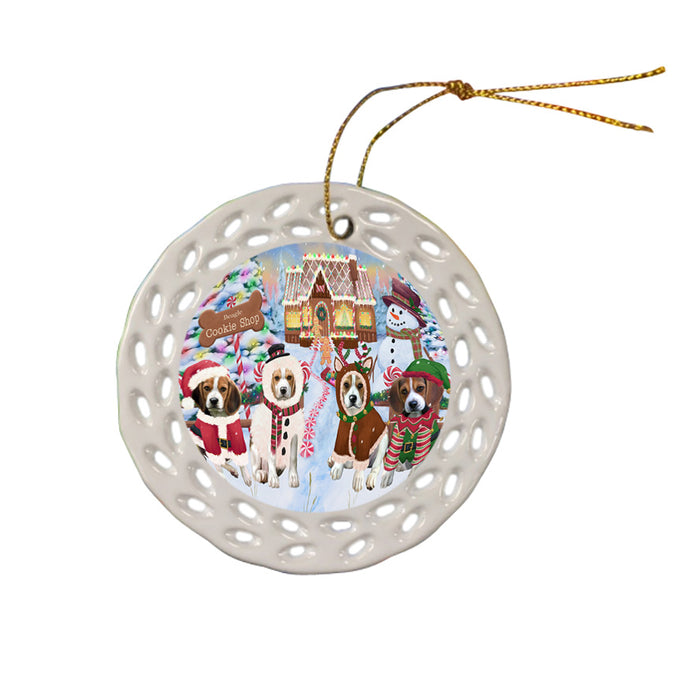 Holiday Gingerbread Cookie Shop Beagles Dog Ceramic Doily Ornament DPOR56458