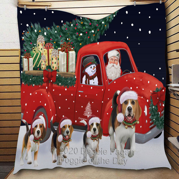 Christmas Express Delivery Red Truck Running Beagle Dogs Lightweight Soft Bedspread Coverlet Bedding Quilt QUILT59781