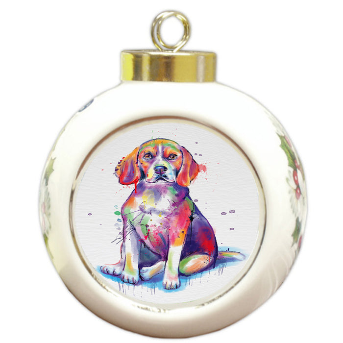 Watercolor Beagle Dog Round Ball Christmas Ornament RBPOR58199