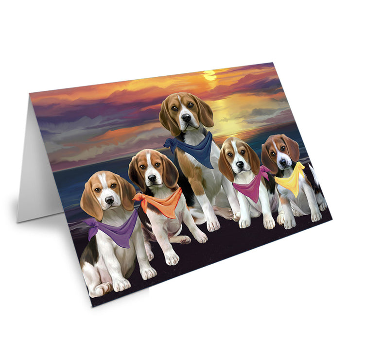 Family Sunset Portrait Beagles Dog Handmade Artwork Assorted Pets Greeting Cards and Note Cards with Envelopes for All Occasions and Holiday Seasons GCD54731