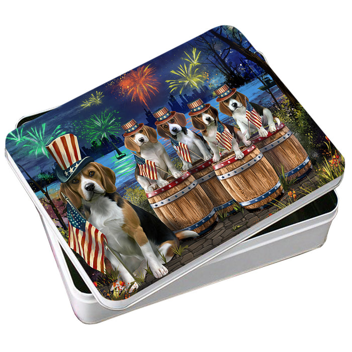 4th of July Independence Day Fireworks Beagles at the Lake Photo Storage Tin PITN51011