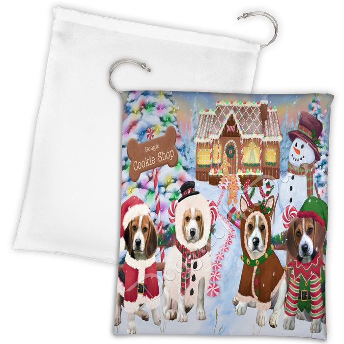 Holiday Gingerbread Cookie Beagle Dogs Shop Drawstring Laundry or Gift Bag LGB48567