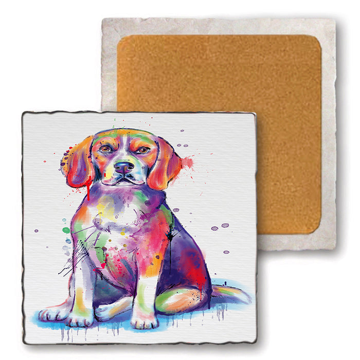 Watercolor Beagle Dog Set of 4 Natural Stone Marble Tile Coasters MCST52072