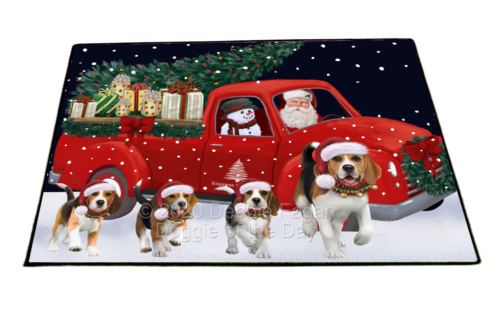 Christmas Express Delivery Red Truck Running Beagle Dogs Indoor/Outdoor Welcome Floormat - Premium Quality Washable Anti-Slip Doormat Rug FLMS56545
