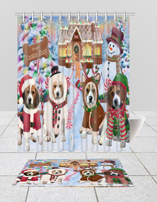 Holiday Gingerbread Cookie Beagle Dogs  Bath Mat and Shower Curtain Combo