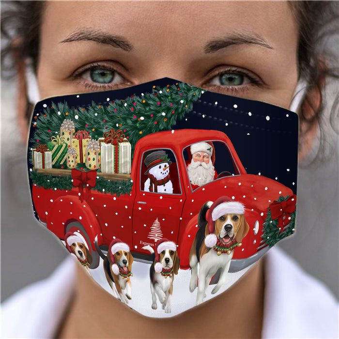 Christmas Express Delivery Red Truck Running Beagle Dogs Face Mask FM49843