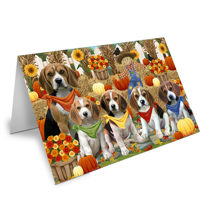 Fall Festive Gathering Beagles Dog with Pumpkins Handmade Artwork Assorted Pets Greeting Cards and Note Cards with Envelopes for All Occasions and Holiday Seasons GCD55895