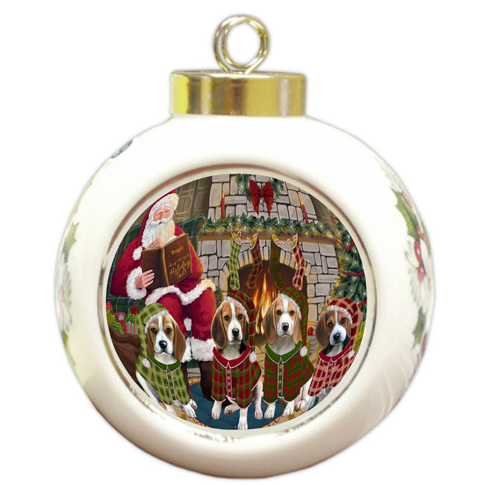 Christmas Cozy Holiday Tails Beagles Dog Round Ball Christmas Ornament RBPOR55452