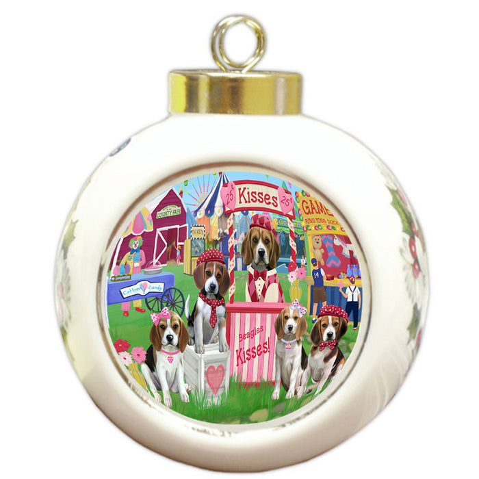 Carnival Kissing Booth Beagles Dog Round Ball Christmas Ornament RBPOR56136