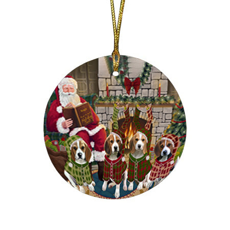 Christmas Cozy Holiday Tails Beagles Dog Round Flat Christmas Ornament RFPOR55452