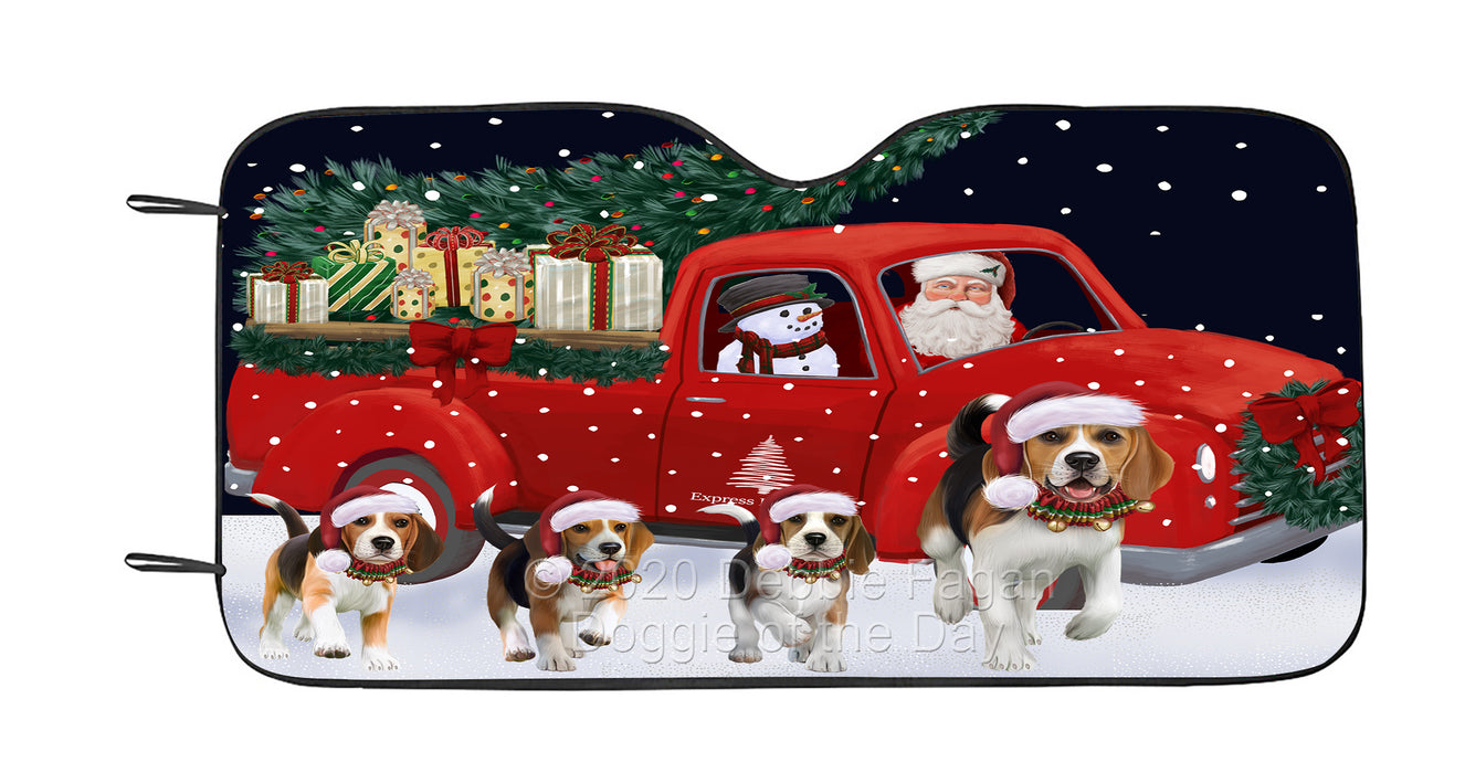 Christmas Express Delivery Red Truck Running Beagle Dog Car Sun Shade Cover Curtain