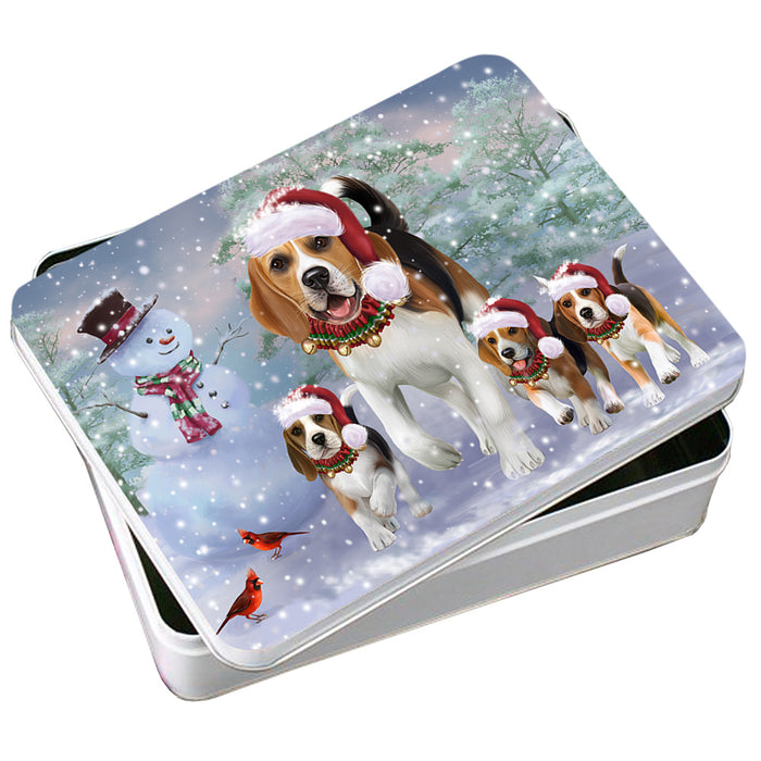 Christmas Running Family Dogs Beagles Dog Photo Storage Tin PITN54161