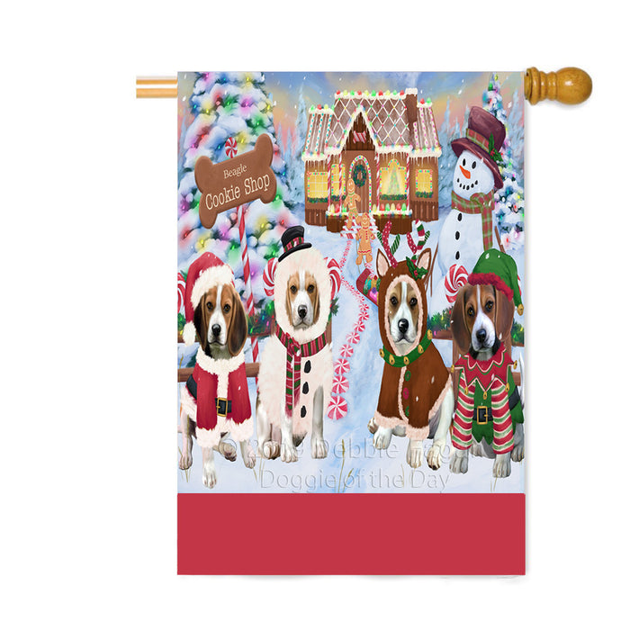 Personalized Holiday Gingerbread Cookie Shop Beagle Dogs Custom House Flag FLG-DOTD-A59232