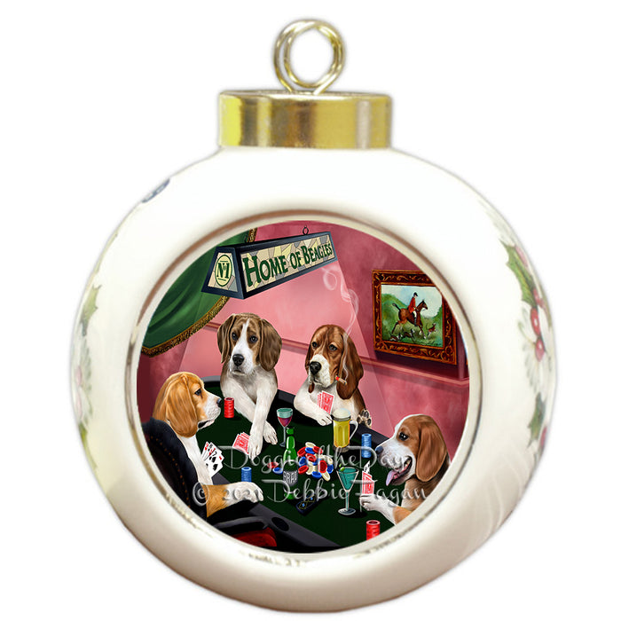 Home of Poker Playing Beagle Dogs Round Ball Christmas Ornament Pet Decorative Hanging Ornaments for Christmas X-mas Tree Decorations - 3" Round Ceramic Ornament