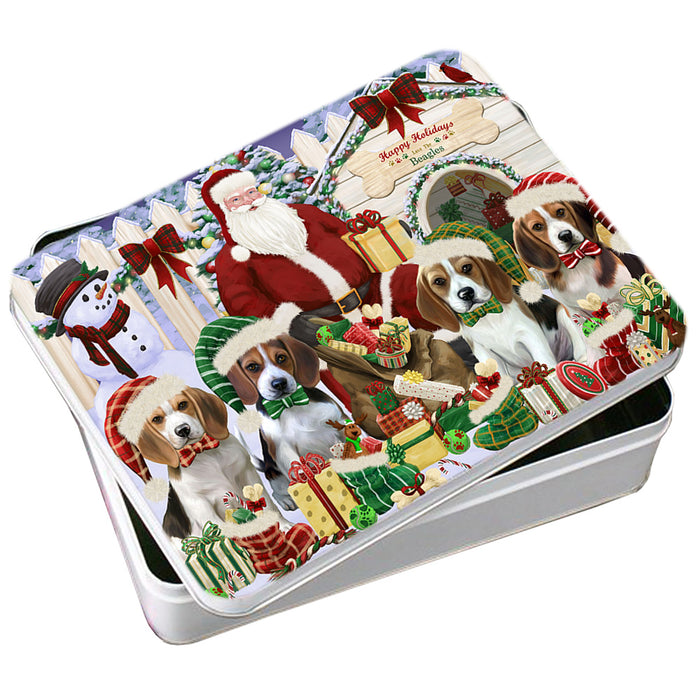 Happy Holidays Christmas Beagles Dog House Gathering Photo Storage Tin PITN51277